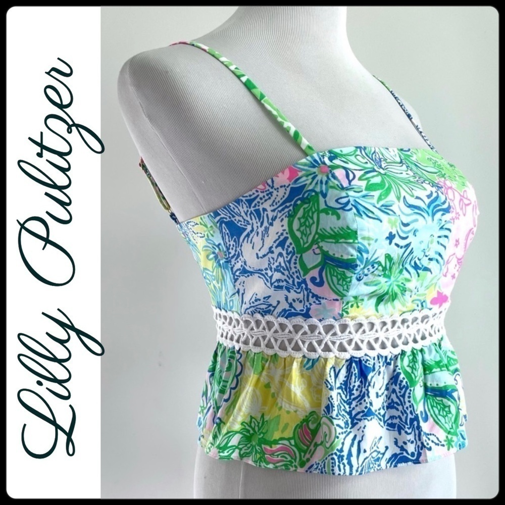Lilly Pulitzer JAN Flounce Peplum Top In Multi Cheek To Cheek NWT